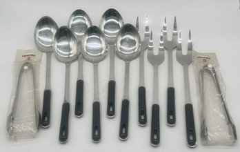 Caterer's Delight  - 14 Pcs 18.8 Gauge Stainless Steel Serving Utensils, 6-14' Spoons, 4-14.5' Forks, 4-9' Ton