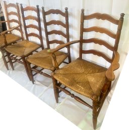 Set Of 8 Antique Ladder Back Dining Room Chairs, 2-Arm Chairs & 6 Side Chairs, Wonderful Condition
