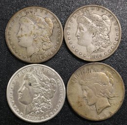 Four United States Silver Dollars - 3 Morgan - 1 Peace