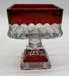 Fancy Ruby Red & Clear Pedestal Candy Dish