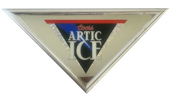 Vintage Framed Triangular Coors Artic Ice Beer Advertising Mirror, 27' X 18' X 18'