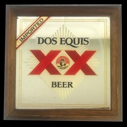 Vintage Framed Dos Equis XX Beer Advertising Mirror, 17' Sq