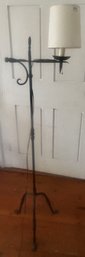 Antique Black Wrought Iron Tri-Footed Floor Lamp, Electrified, 16' Diam X 62'H