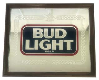 Vintage Framed Bud Light Beer Advertising Mirror, 18' X 22'