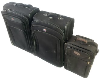 3 Pcs Soft-Sided Travel Luggage, 2-American Tourister And Smallest By Trade Winds, Largest 22' X 11' X 31'H