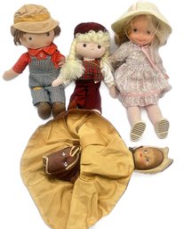 4 Pcs Vintage Dolls, Including A Topsy-Turvy 13.5'H