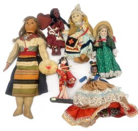 6 Pcs Various Cultural Dolls In Various Conditions