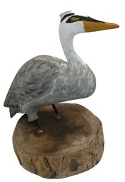 Carved Shore Bird On Wood Base - Signed By Folk Carver Emmett Curley Of PEI