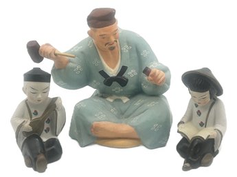 3 Pcs Asian Ceramics Of Sitting Individuals, Largest 8' X 7' X 8'H