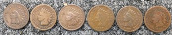 Group Of Six Bronze Indian Cents 1864 Through 1869