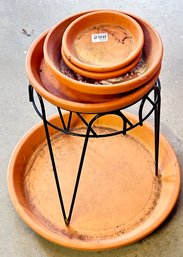 6 Pcs - 5-Terracotta Under Plates And Wire Plant Stand