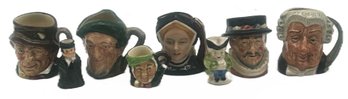 8 Pcs Vintage Miniature English Toby Mugs, Various Characters, Tallest 2.5'H