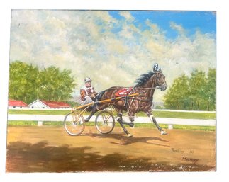 1970 Unframed Painting On Canvas Of A Racing Sulky, 28' X 22'H