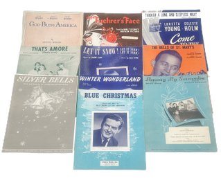 10 Pcs Vintage Sheet Music, God Bless America, Der Fuehrer's Face, Silver Bells, Let It Snow And More