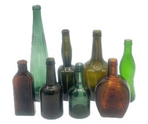 8 Pcs Large Vintage And Antique Bottlers, Father John's, Johann Hoff, Dyotyville Glassworks & Others