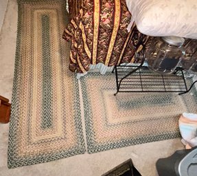 2 Pcs Vintage Matching Braided Runner And Rectangular Carpet Rug,  50' X 30'