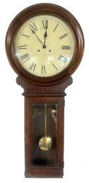LARGE Vintage Howard Miller Regulator Wall Clock, 16' X 5' X  37.75'H, Pendulum & Key Present, Not Tested