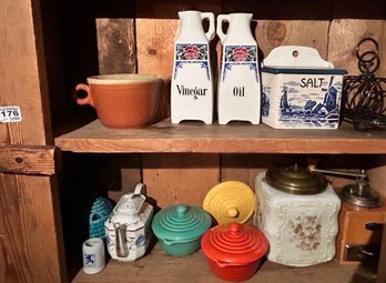 2 Shelves Of Miscellaneous Pottery, Ceramics And Other Kitchenwares