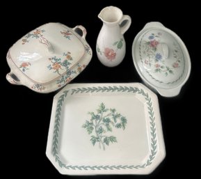 4 Pcs Vintage Serving Pieces, Square Covered Casserole, 8' X 1' X 5'H, Covered Oval, Platter And Pitcher