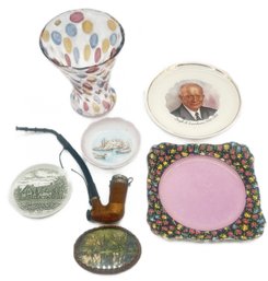7 Pcs Totally Unrelated, Vase, Eisenhower Plate, Pipe, Ann Of Green Gables Plate And Others