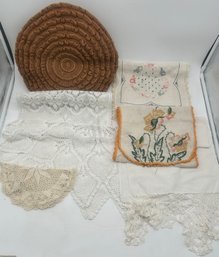 Vintage Lot Of Doilies, Furniture Scarves And Crocheted Items