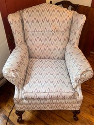 Vintage Flame Upholstered Rolled Arm Wing Back Chair With Ball And Claw Feet