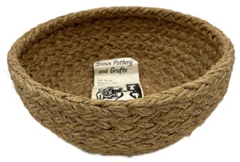 Vintage Sioux Native American Hand Woven Basket, 9.5' Diam. X 4'H