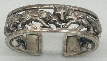 Incredibly Heavy 44.18 Dwt Peter Stone Sterling .925 Cuff With 6 Coyotes Marked 'PSCL 925'