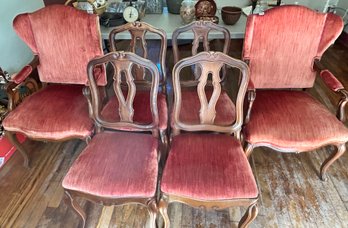 6 French Country Velvet Upholstered Dining Room Chairs, 2-Arm Chairs, 24' X 19' X 42.5'H And 4-Armless