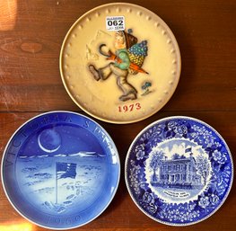 3 Pcs 1973 Hummel 7.5' Diam. Collector Wall Plate, Blue & White Lincoln's Home & 1969 Victoria Spatii