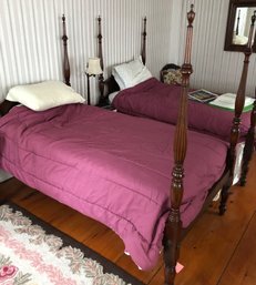 Pair Vintage 4-Poster Twin Beds With Headboards, Footboards & Rails