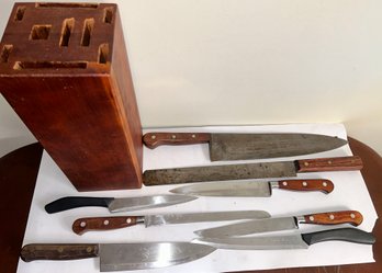 9 Pcs Knife Set In Wooden Block Holder, 8-Knives And Block, 18'H (Including Knives)