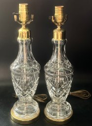 Vintage Pair Waterford Clear Cut Lead Crystal Table Lamps, 18.75'H (Without Harps)