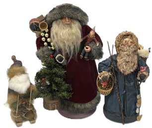 3 Pcs Vintage Santa Claus Figures, Tallest 16'H