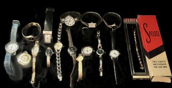 Lot Of 15 Miscellaneous Vintage Wrist Watches Mostly Ladies, Various Brands And A Speidel Band