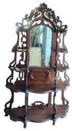 Gorgeous Antique Victorian Carved Walnut Mirrored Back Etagere, 47' X 16' X 81'H