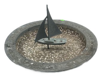 Vintage 'The Voyager' Sail Boat Themed Cast Metal Sun Dial Bird Bath, 17' Diam. X 11'H