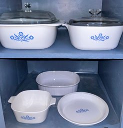 5 Pcs - Corningware Blue Corn Flower-4 Qt Dutch Oven, 2.5 Qt Covered Baking, Qt & Pie Dish And Other Oval