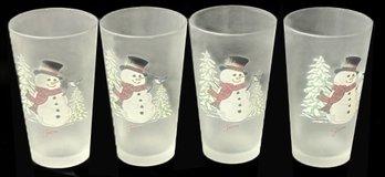 4 Pcs Frosted Glass Snowman Themed 'Fiesta' Tumblers, 5.75'H