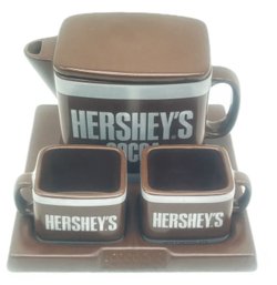 4 Pcs Hershey's Hot Coca Set - Pot, Tray And 2 Mugs, 8.25' Sq X 5.75'H