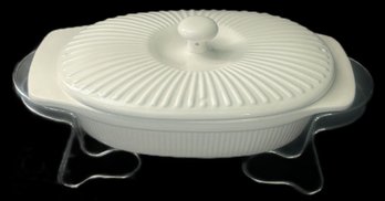 Farberware Covered Casserole Serving Dish On Metal Stand, 18' X 10' X 8'H, Uses 2 Tea Lite Warmers