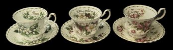 6 Pcs (3 Set ) Royal Albert Flower Of The Month Series Tea Cup & Saucer, May, June & December