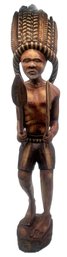 Vintage Carved Wooden African Warrior Tribal Statue, 32'H