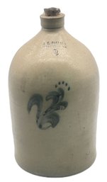 Antique A.K. Ballard, Burlington VT, Glazed Stoneware 2 Gallon Jug With Applied Handle, 8.25' Diam. X 15''