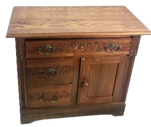 Antique East Lake Wash Stand, Long Drawer Over 2-Short Drawers & Single Door, 32' X 16.5' X 28'H