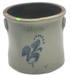 Antique A.K. Ballard Burlington VT 2 Gallon Glazed Open Crock W/Applied Handles, Several Crack And Chips Not