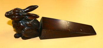 Hand Carved Wood Rabbit Door Wedge - 8.25' Long - Carved From One Piece Of Wood