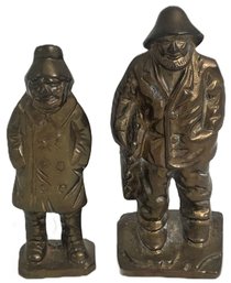 2 Pcs Vintage Solid Brass Seafarer Captain Statues Or Paper Weights, Tallest 6'H