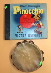 Child's Tambourine Plus Pinocchio Album Cover With Different Records (see Photos)