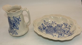 Dish And Pitcher Both Marked: 'Hand Engraving 'old Foley' Chrysanthemum James Kent Stafforshire England'